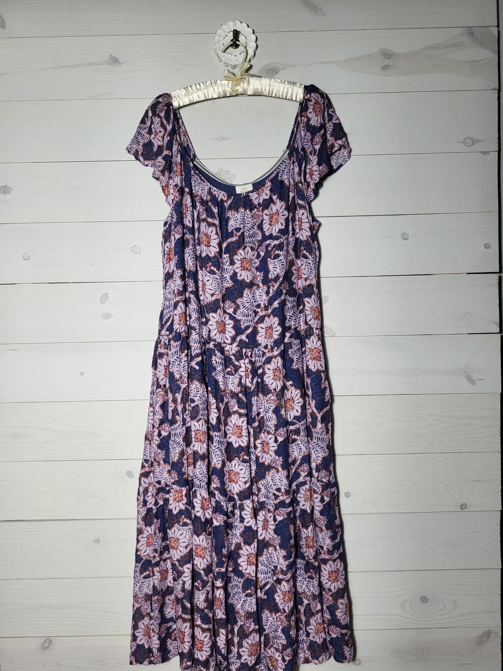 Knox Rose Maxi Midi Dress Floral Tiered Flowy Whimsy BOHO Navy Lavendar.